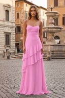 Red Sheath Spaghetti Straps Chiffon Long Prom Dresses with Ruffles – Prom Dresses by KissProm | Available at KissProm