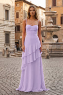 Red Sheath Spaghetti Straps Chiffon Long Prom Dresses with Ruffles – Prom Dresses by KissProm | Available at KissProm