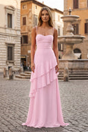 Red Sheath Spaghetti Straps Chiffon Long Prom Dresses with Ruffles – Prom Dresses by KissProm | Available at KissProm