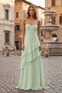Red Sheath Spaghetti Straps Chiffon Long Prom Dresses with Ruffles – Prom Dresses by KissProm | Available at KissProm