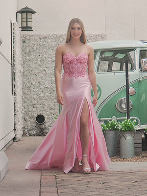 KissProm video of pink sweetheart mermaid sweep-train dress for prom, showing fit, movement and design details