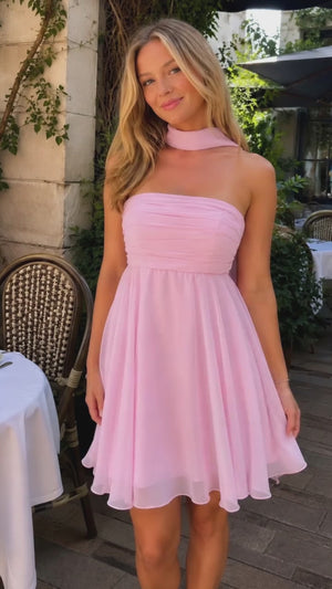 Pink - A Line Strapless Chiffon Homecoming Dresses With Scarf