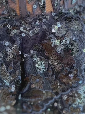 KissProm-Livia Black Sheath One Shoulder Tiered Lace Long Prom Dress