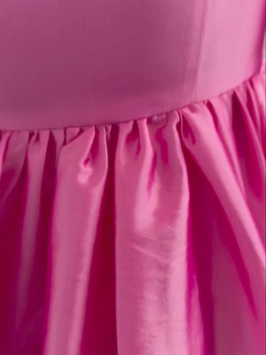KissProm video of pink sweetheart A-line short dress for homecoming, showing fit, movement and design details