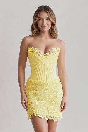 Yellow Sweetheart Corset Bodycon Lace Short Homecoming Dress (3) | KISSPROM