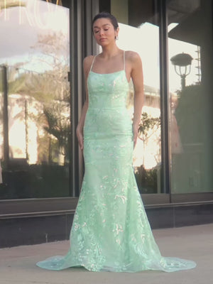 Mermaid Scoop Lace Long Prom Dress
