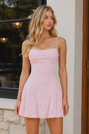 Pink Spaghetti Straps Jacquard Satin A-Line Homecoming Dress | KISSPROM
