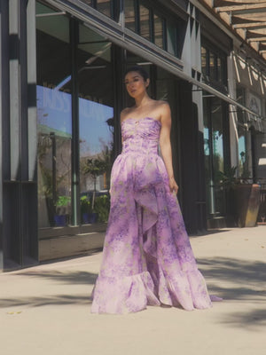 Lilac A-Line Corset Detachable Strapless Floral Long Prom Dress