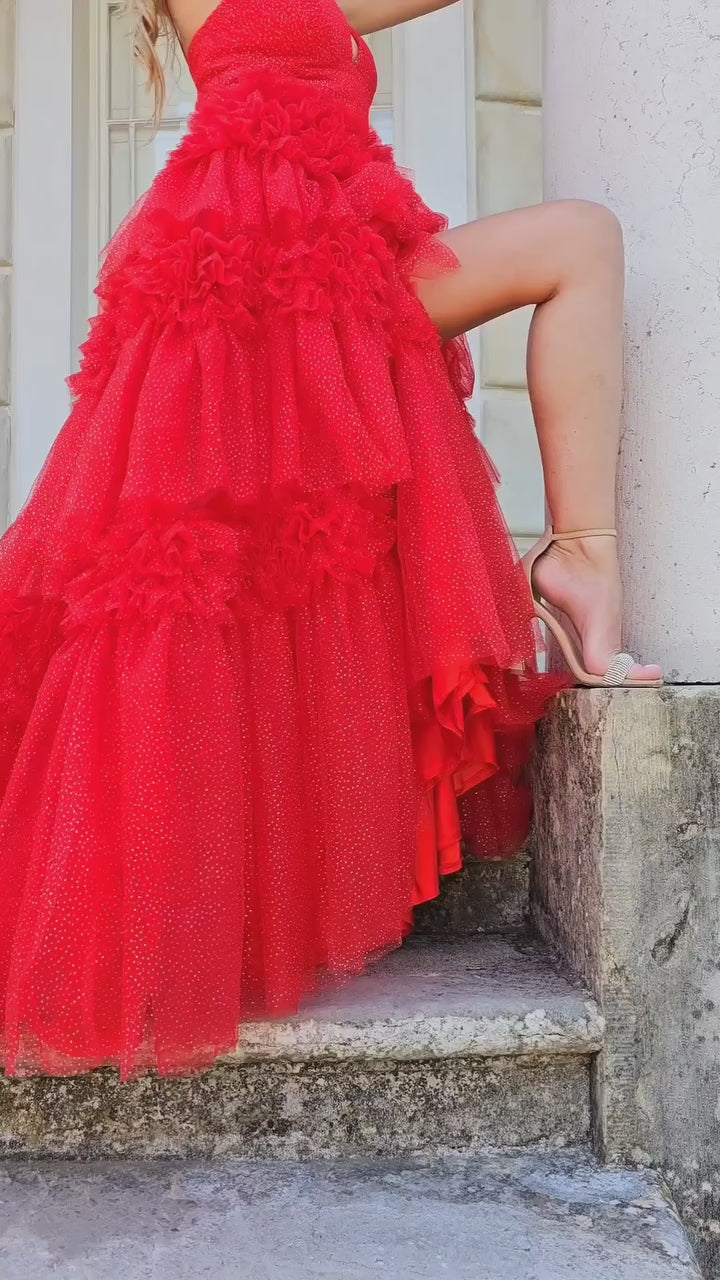 m*k様 theredthread V tulle dress long Tulle Deep V Neck Spaghetti Straps Long Prom Dress