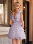 Lennon | Blush Tulle A-Line Homecoming Dress with Pearls