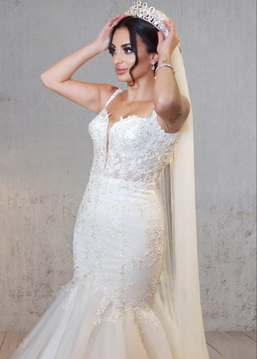 Mermaid Long Mermaid Lace Wedding Dresses Tulle Straps with Appliques