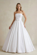 Abigale | A-Line Corset Strapless Floor Length Wedding Dress with Delicate Bow Belt -Wedding Dresses by KissProm | Available at KissProm