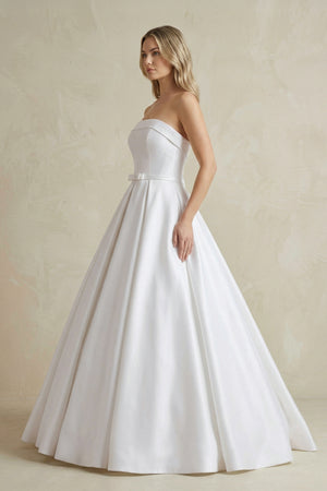 Abigale | A-Line Corset Strapless Floor Length Wedding Dress with Delicate Bow Belt -Wedding Dresses by KissProm | Available at KissProm