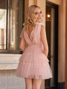 Lennon | Blush Tulle A-Line Homecoming Dress with Pearls