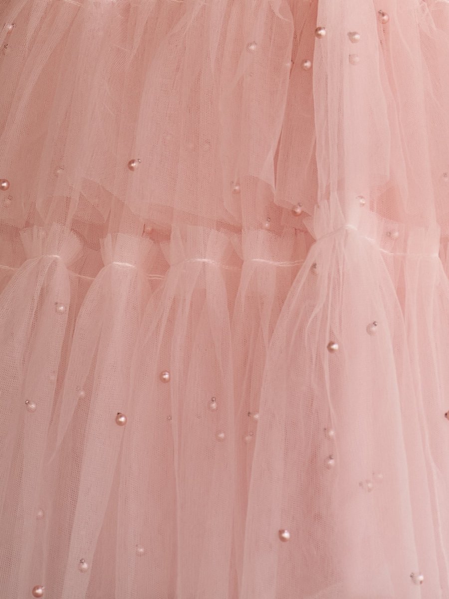 Lennon | Blush Tulle A-Line Homecoming Dress with Pearls