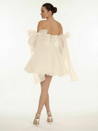 Ronnie | A - Line Puff Long Sleeves Short Wedding Dresses With Bows - KissProm