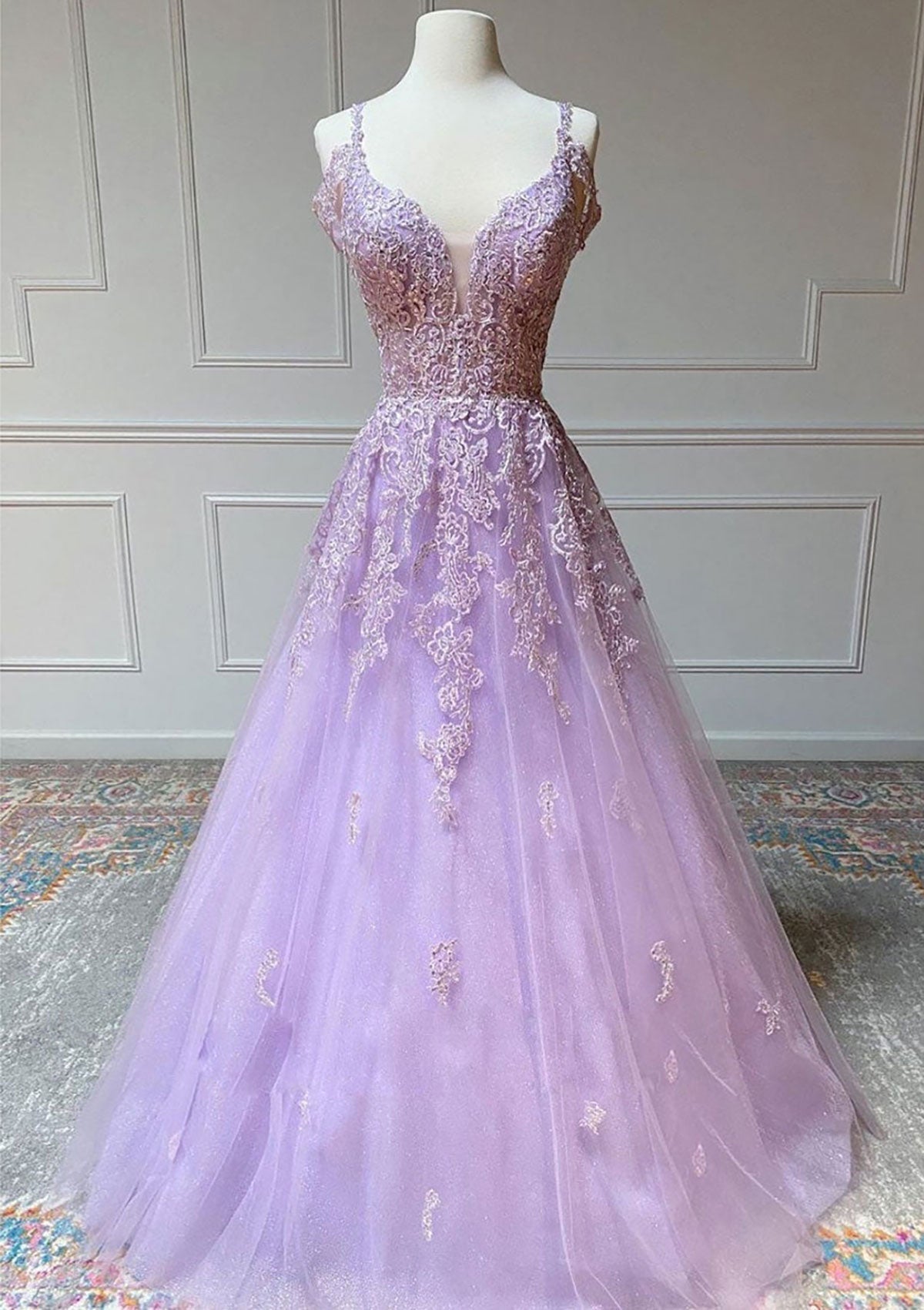 Aliana | Princess Spaghetti Straps Floor-Length Tulle Prom Dress With Beading Appliqued