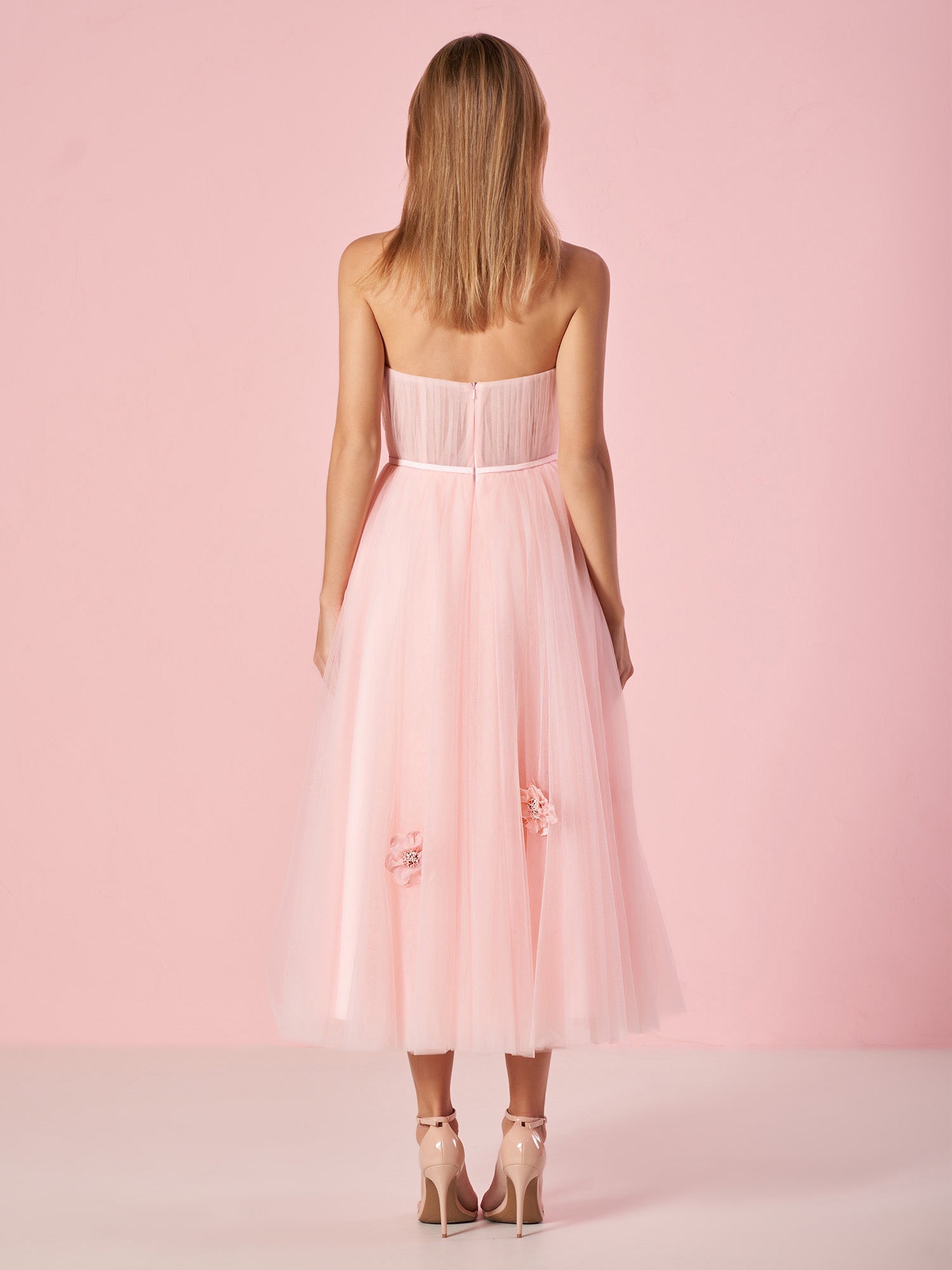 Pandora |Light Pink Princess Strapless Prom Dress with Flowers