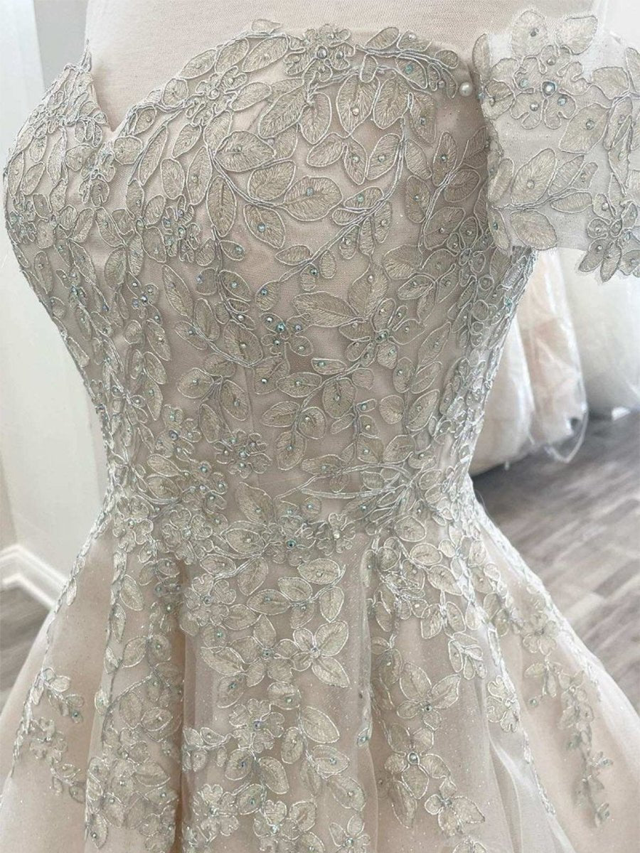 Bellarose | Lace White Appliques A - Line Short Wedding Dress - KissProm