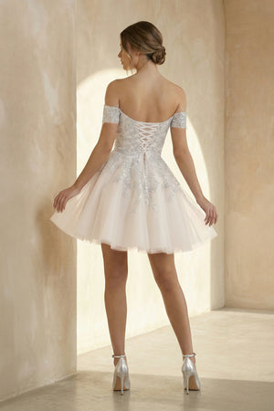 Bellarose | Lace White Appliques A - Line Short Wedding Dress – Wedding Dresses by KissProm | Available at KissProm