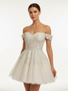 Bellarose | Lace White Appliques A - Line Short Wedding Dress - KissProm