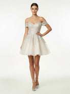 Bellarose | Lace White Appliques A - Line Short Wedding Dress - KissProm