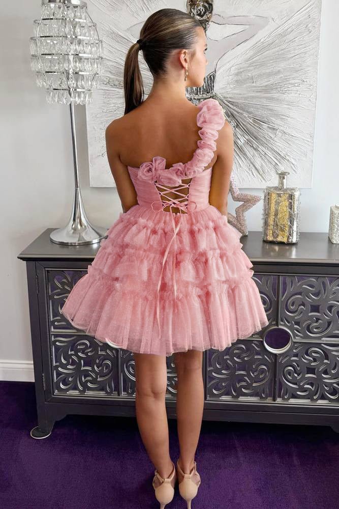 Devyn | Princess Yellow One Shoulder Knotted Ruffle Short Party Dress