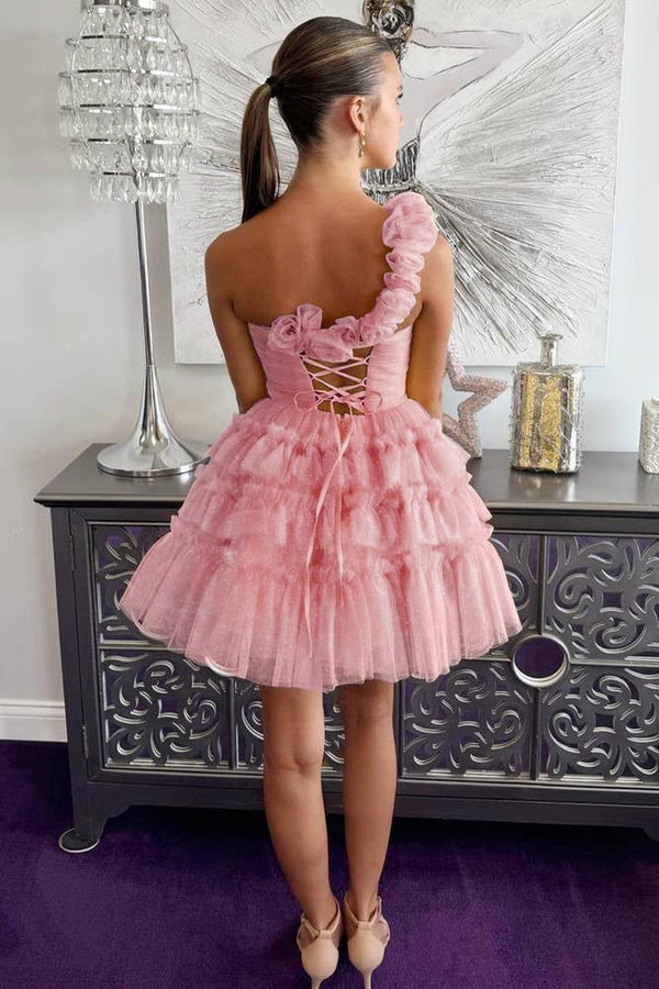 Devyn | Princess Yellow One Shoulder Knotted Ruffle Short Party Dress