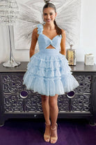 Devyn | Princess Yellow One Shoulder Knotted Ruffle Short Party Dress