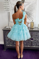 Devyn | Princess Yellow One Shoulder Knotted Ruffle Short Party Dress