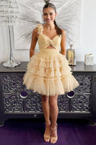 Devyn | Princess Yellow One Shoulder Knotted Ruffle Short Party Dress