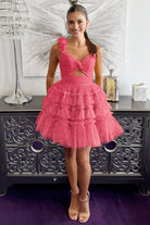 Devyn | Princess Yellow One Shoulder Knotted Ruffle Short Party Dress