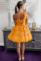 Devyn | Princess Yellow One Shoulder Knotted Ruffle Short Party Dress