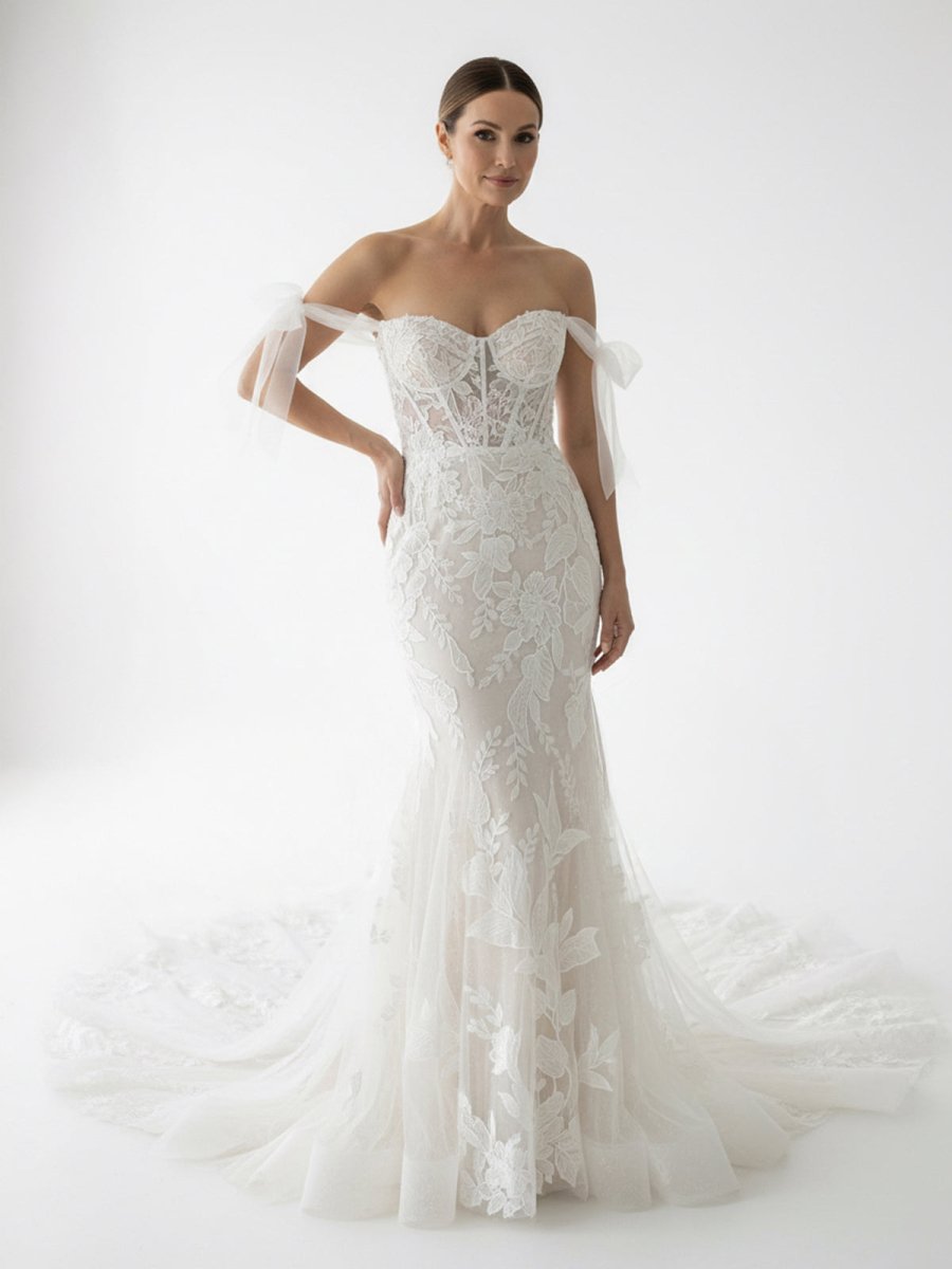 Princess Mermaid Off the Shoulder Lace Appliques Wedding Dresses - KissProm