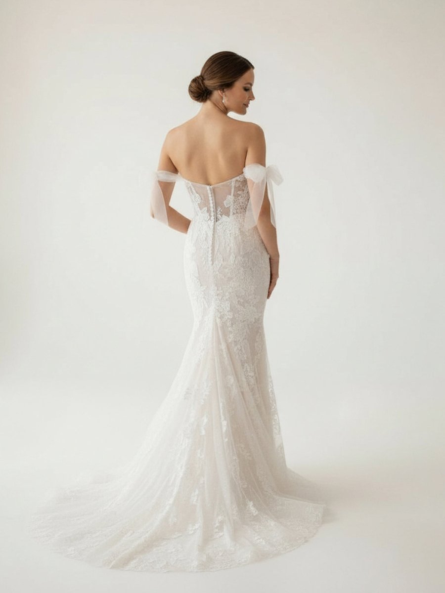 Princess Mermaid Off the Shoulder Lace Appliques Wedding Dresses - KissProm