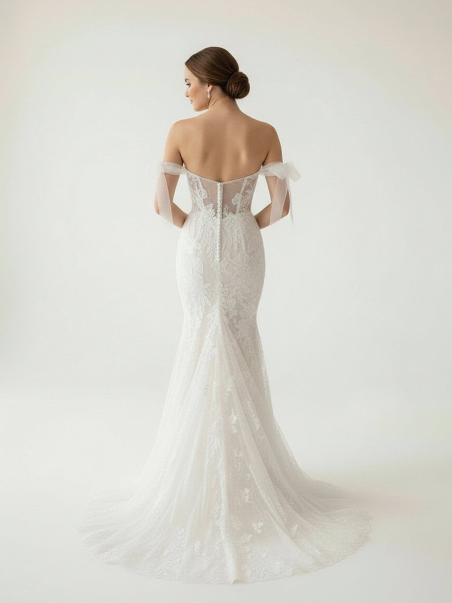 Princess Mermaid Off the Shoulder Lace Appliques Wedding Dresses - KissProm