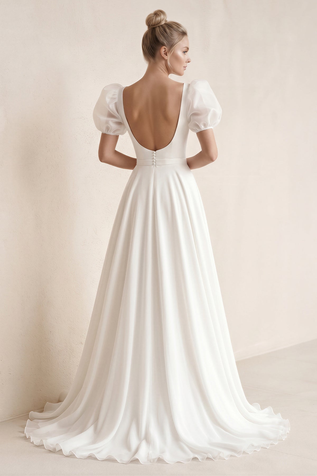 a dress line sleeveless Charming A-Line Square Neck Short Sleeves Wedding Dresses with Train, Diamond White / 12