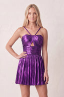 Purple A-Line Metallic Spaghetti Strap Pleated Homecoming Dress | KISSPROM
