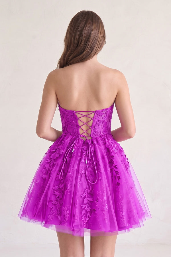 Purple A-line Sweetheart Appliques Lace Homecoming Dress With Corset Back (2) | KISSPROM