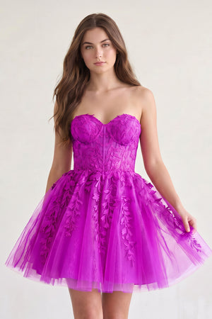 Purple A-line Sweetheart Appliques Lace Homecoming Dress With Corset Back | KISSPROM