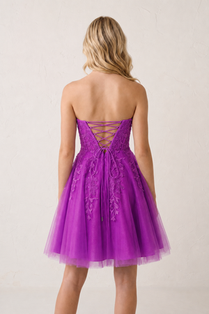 Purple A-Line Tulle Lace Homecoming Dress with Appliques | KISSPROM