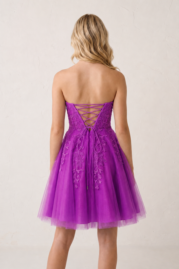 Purple A-Line Tulle Lace Homecoming Dress with Appliques | KISSPROM