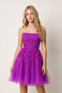 Purple A-Line Tulle Lace Homecoming Dress with Appliques | KISSPROM