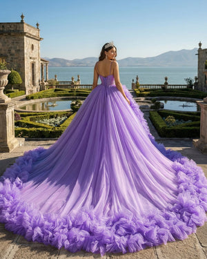 Purple A-line V Neck Tulle Ball Gown Purple Princess Dress Purple / 18