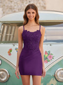 Fleur | Bodycon Satin Double Straps Keyhole Back Homecoming Dress