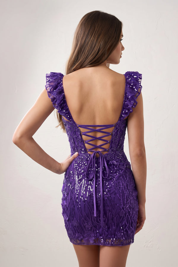 Purple Bodycon Off The Shoulder Sequins Short Homecoming Dresses (2) | KISSPROM