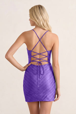 Purple Bodycon V Neck Short Homecoming Dresses With Beadings (2) | KISSPROM