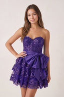Purple Corset Sequin Appliques Short Party Dress with Bow | KISSPROM