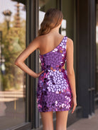 Jaliyah | Green Cut Glass Mirror One-Shoulder Cutout Short Party Dress