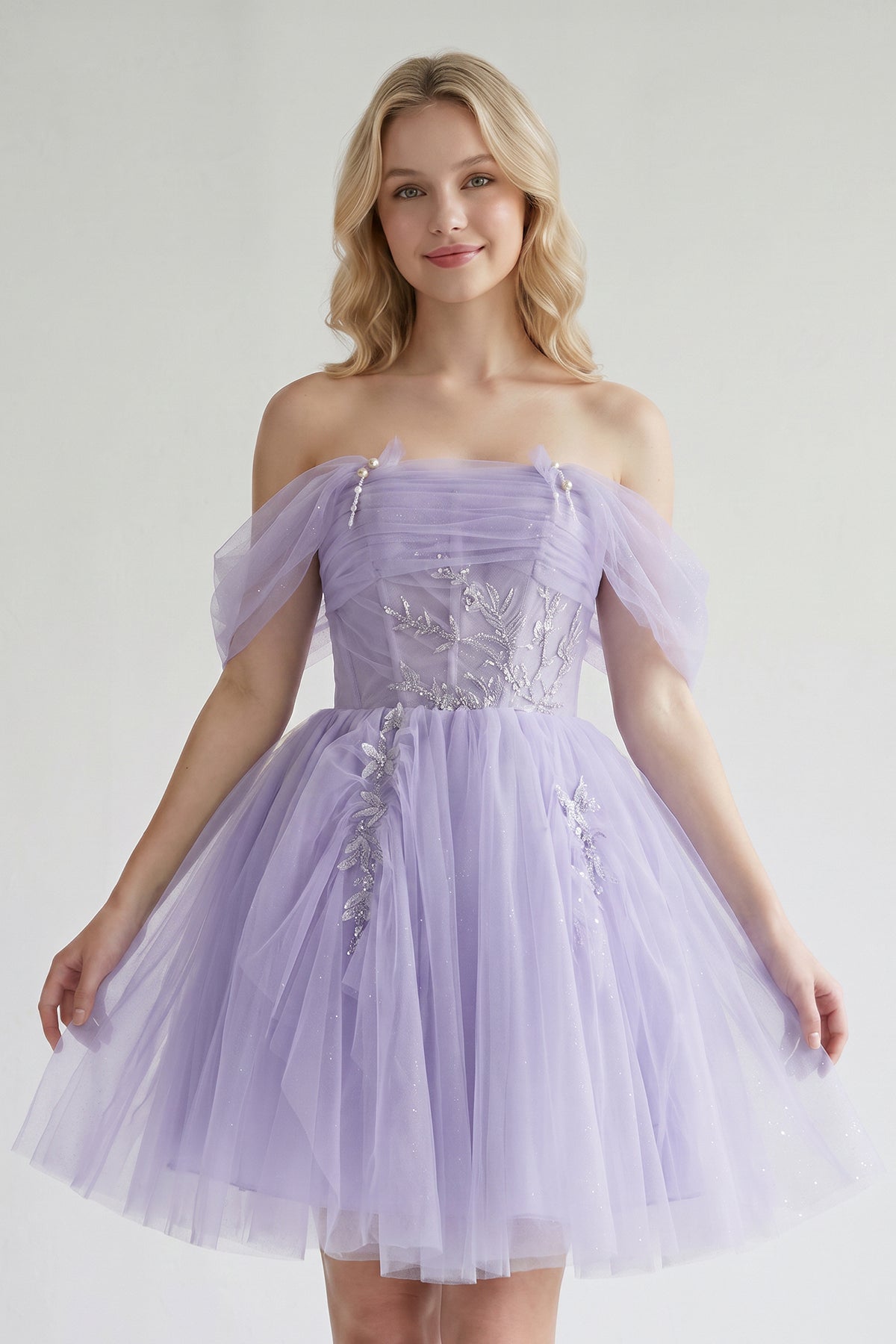 Fairy-tale Tulle Beaded Off-the-Shoulder Lace-Up Back A-Line Party Dre
